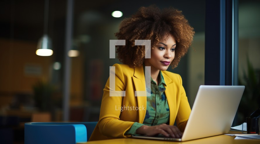Portrait of african american student using laptop in office