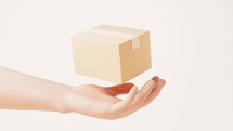 Loop animation of a cardboard box in a hand, 3d rendering.

