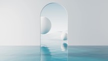 Water surface with round balls background, 3d rendering.
