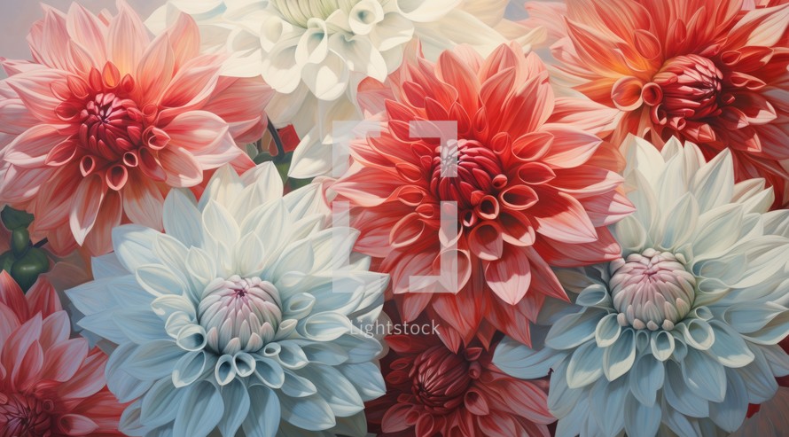 Colorful dahlia flowers as floral background, close up.