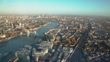 Aerial drone video of iconic Tower Bridge of London 