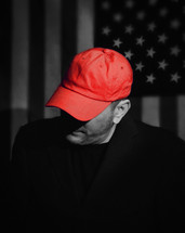 man in a red hat 
