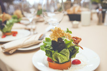 Wedding Reception Meal Table. Healthy vegetarian salad