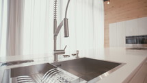 Tracking shot of a large luxury kitchen