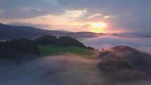 Panoramic view of morning foggy landscape

