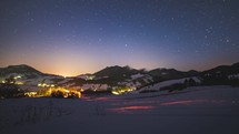 Panorama of Starry night sky stars in mountain countryside Astronomy Time-lapse Day to night
