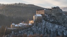 Winter evening over historic castle of dracula Time-lapse
