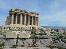 scaffolding on ruins in Greece