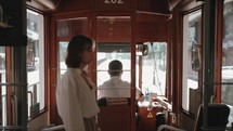 Young Woman travelling on a bus in Istanbul