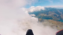 Freedom Paragliding fly above clouds in alps mountains Adrenaline Adventure Action Camera Extreme Sport
