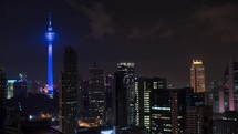 Timelapse of Kuala Lumpur night cityscape with menara kl tower