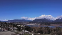 Overhead footage looking towards the coast mountain range in British Columbia, Canada. 