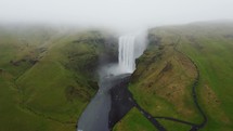 Waterfall In Iceland. Amazing View Of The Skogafoss Waterfall