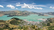 Clouds timelapse over Lyttelton Harbour bay in beautiful New Zealand landscape
