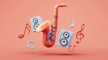 Loop animation of music instruments with cartoon style, 3d rendering.
