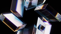 Glass geometries with dispersion colors, 3d rendering.
