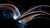 Flowing curve and particles background, 3d rendering.
