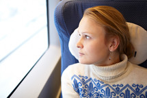 Young woman in the train