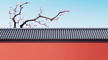 Plum blossom with Chinese ancient wall, 3d rendering.
