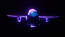 Loop animation of a plane with dark neon light effect, 3d rendering.

