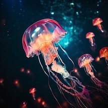 Beautiful jellyfish flies in outer space
