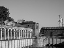 Industrial building at the opening of Canale Cavour artificial waterway, built circa 1866 in Chivasso, Italy