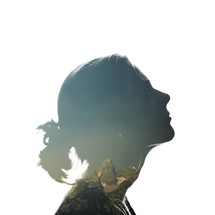 mountain and woman profile silhouette 
