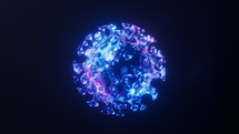 Loop animation of virus with dark neon light effect, 3d rendering.