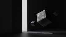 Cube and the light, 3d rendering.
