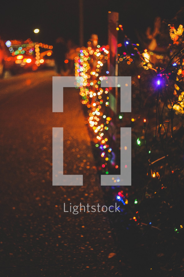 neighborhood Christmas light display outdoors 
