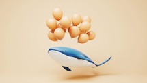 Whale with balloons, 3d rendering.
