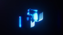 Loop animation of dark gem glass with neon light effects, 3d rendering.