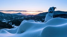 Beautiful nature colors at sunset in cold winter evening in wild snowy alps mountains landscape Time lapse

