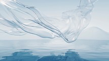 Flowing transparent cloth with water surface, 3d rendering.
