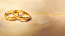 Wedding rings on a fabric background close-up with copy space