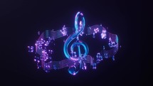 Music notes with dark neon light effect, 3d rendering.
