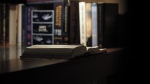 Bible on a desk in an office 