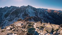 Peaceful panorama view of winter alps mountains nature, Outdoor hiking background
