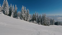 Winter Panorama of empty ski resort closed in beautiful sunny day
