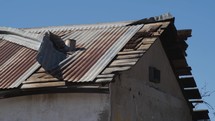 Metal roofing flapping in the breeze on an old abandoned building
