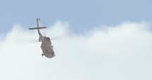 Military transport helicopter during an army rescue operation