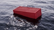 Loop animation of cargo container floating in the ocean , 3d rendering.
