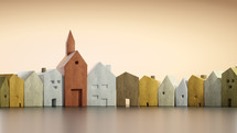 small wooden houses and church 