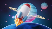 Rocket and outer space, 3d rendering.
