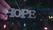 Hanging "hope" ornament on Christmas tree 1 of 4