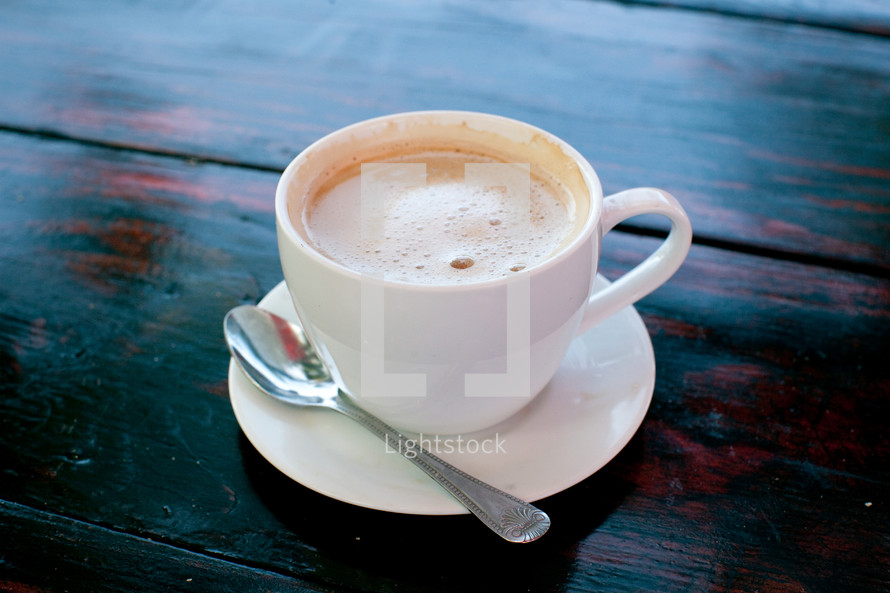 cappuccino mug, spoon, and saucer 