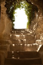steps out of a tomb