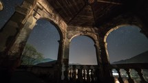 Starry night sky from historic lookout tower Time-lapse Panoramic
