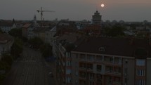 Timelapse view of Szeged city at sunset transitioning from day to night