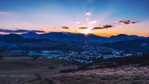 Time lapse of Sunrise in small city countryside landscape in early spring nature beautiful view
